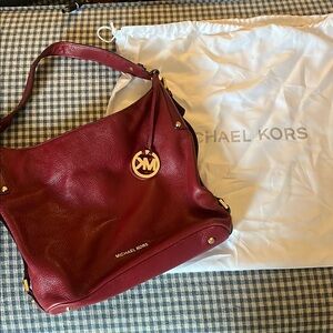 Michael Kors Red Hobo Bag with Gold MK Charm